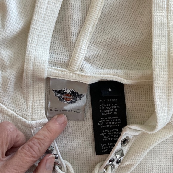 Harley Davidson Waffle Weave Hooded Size Small Top - Picture 10 of 14